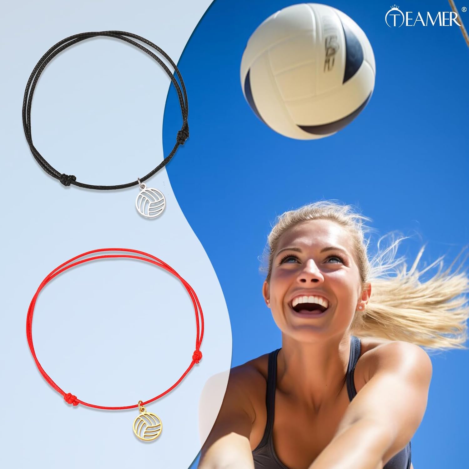TEAMER Volleyball Bracelet Deliacate Volleyball Wax Rope Bracelet Stainless Steel Fashion Sport Ball Jewelry For Team Athlete Coach Volleyball Lovers - Image 2