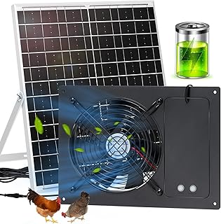 25W Solar Exhausted Fan with Battery, 2 Wind Speed, IP65 Waterproof 7.1" Solar Powered Ventilation Fan for Chicken Coop, Greenhouse, Shed and Dog House