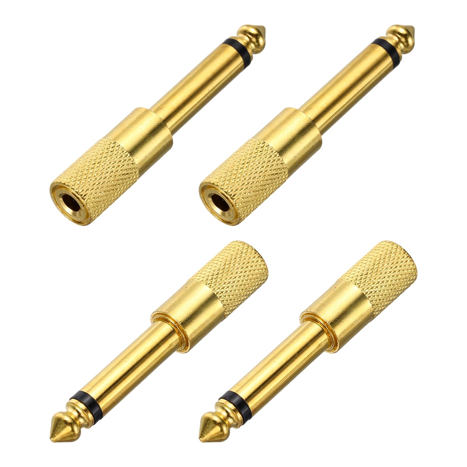 MECCANIXITY 4 Pcs TS6.35mm Male to 3.5mm Female Connector Mono Zinc Alloy Gold Plating Adapter for Microphones Guitars Speakers Computers Signal Conversion