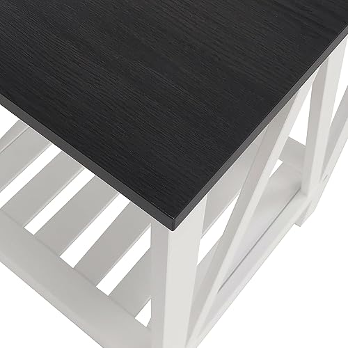 Miniatura 4 de Mesa auxiliar cuadrada de granja, mesa auxiliar con diseño de listones, mesa auxiliar de noche para sofá con marco resistente para sala de estar y