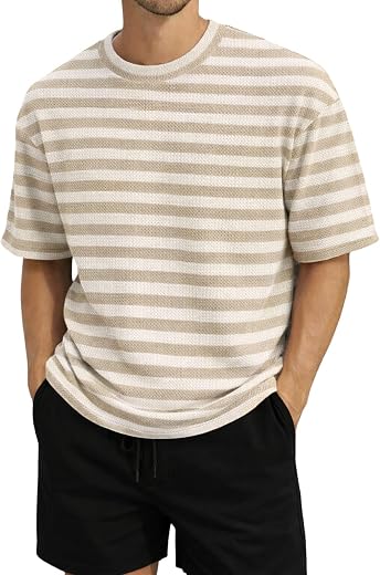 PLANETZ Men’s Striped Cotton T-Shirt – Soft Breathable Casual Crew Neck Tee | Lightweight Summer Wear, Regular Fit Everyda...