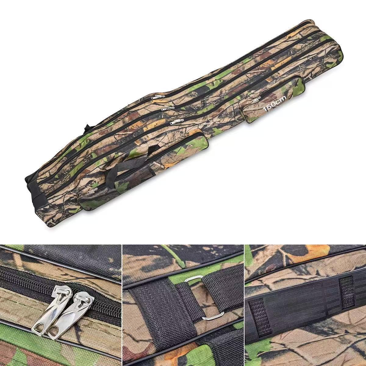 Torba na wędkę, torba wędkarska 150 cm, dwuwarstwowa torba na wędkę kamuflażową, wodoodporna i o dużej pojemności, do transportu wędek i sprzętu wędkarskiego