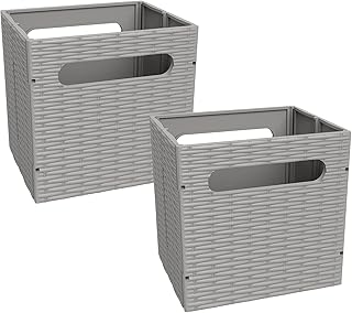ClosetMaid 5439 Collapsible Mini Storage Bin with Two Handles, 2-Pack, Gray Wicker, 2 Pack