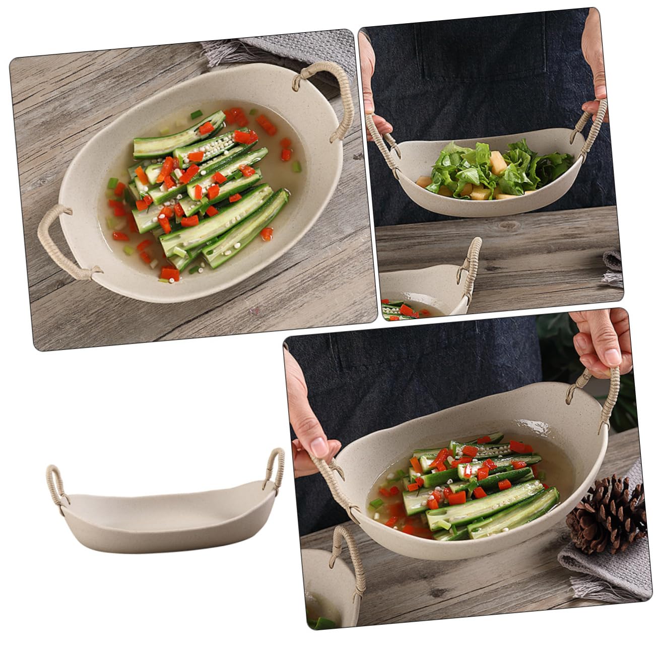 Cabilock Vintage Ceramic Dish with Rope Handle Sushi Plate for Decor and Serving for Parties Family Gatherings and Restaurants Unique Design