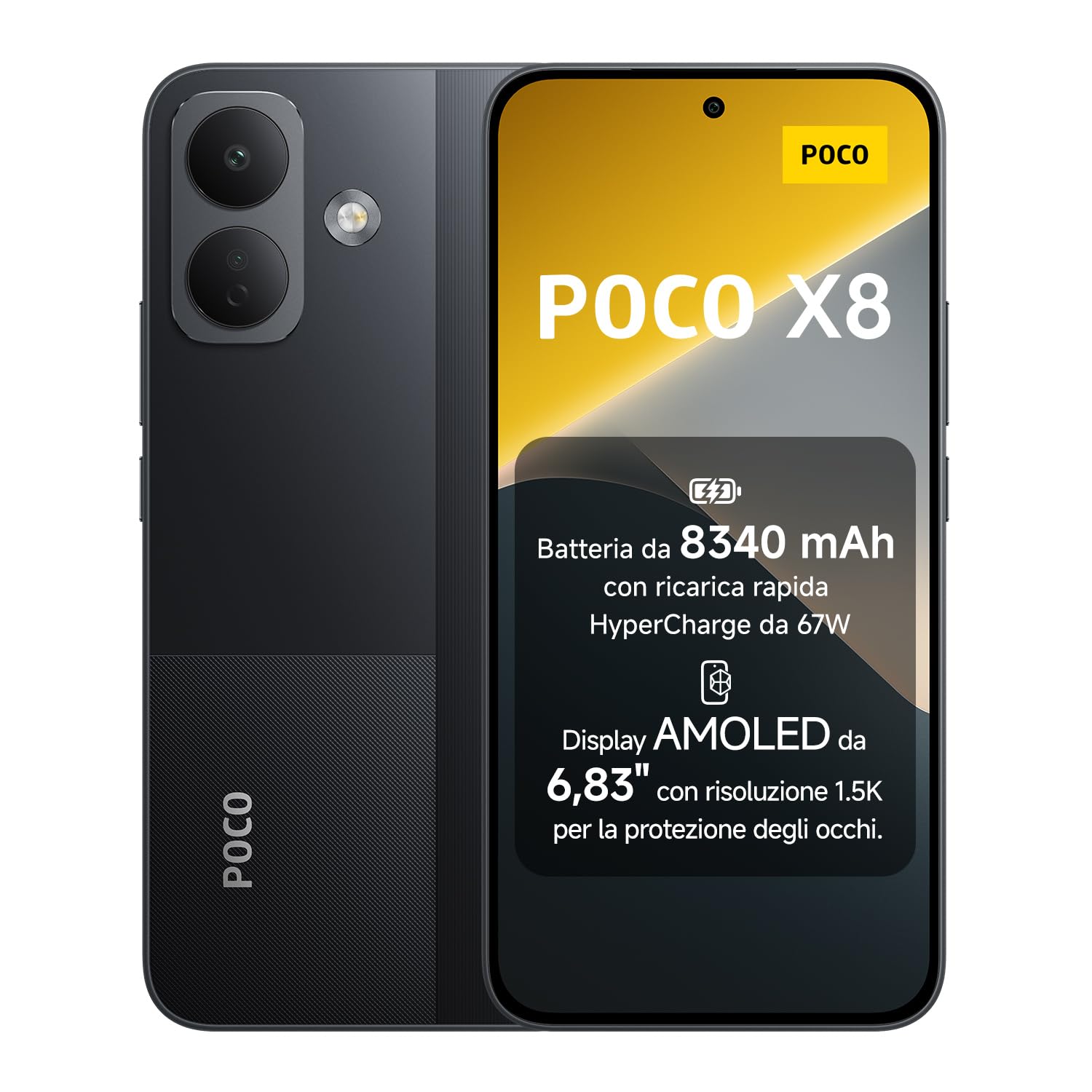 POCO X8, Smartphone 12+256GB, Nero, Batteria 8340mAh, HyperCharge 67W | 3500 nits Sunlight Display AMOLED 6,83" 1.5K per Protezione Occhi, Snapdragon® 6s Gen 4, Fotocamera OIS 50MP,Xiaomi HyperOS 3