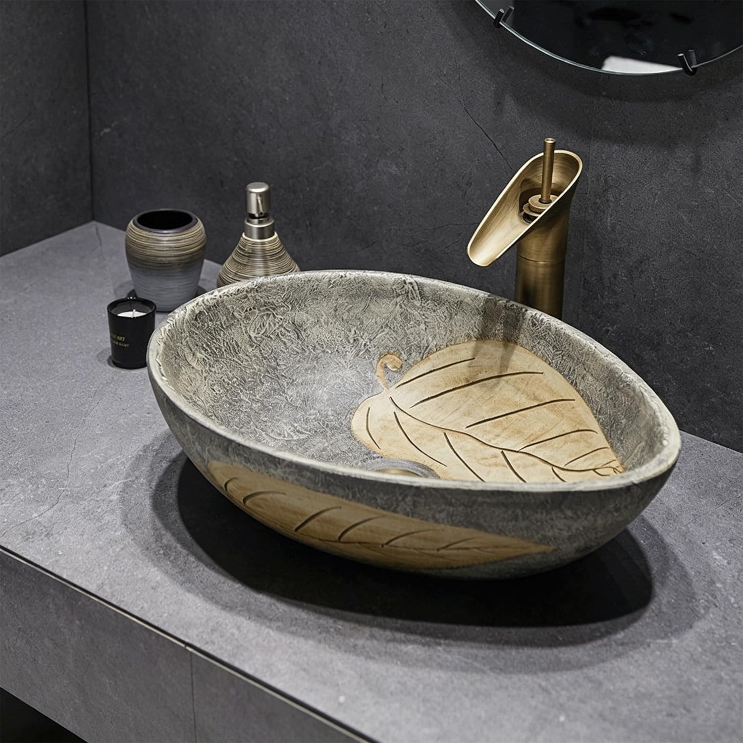 QjxSXLFSX Oval Vessel Sink, Bathroom Vessel Sink,handmade, enhancing the overall look,rounded edges, for Bathroom, Hotel, Toilet, RV,J,51×38×14cm