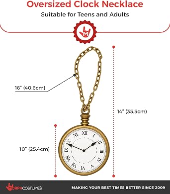 Nicky Bigs Novelties Chain 10in Clock Necklace, Clock Costume Accessory