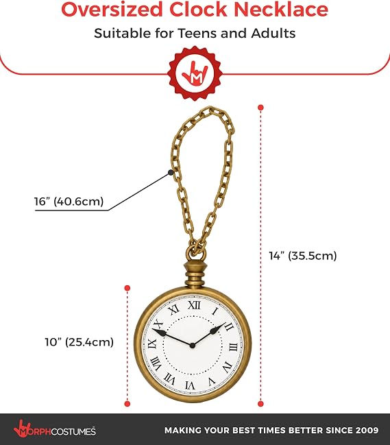 Nicky Bigs Novelties Chain 10in Clock Necklace, Clock Costume Accessory