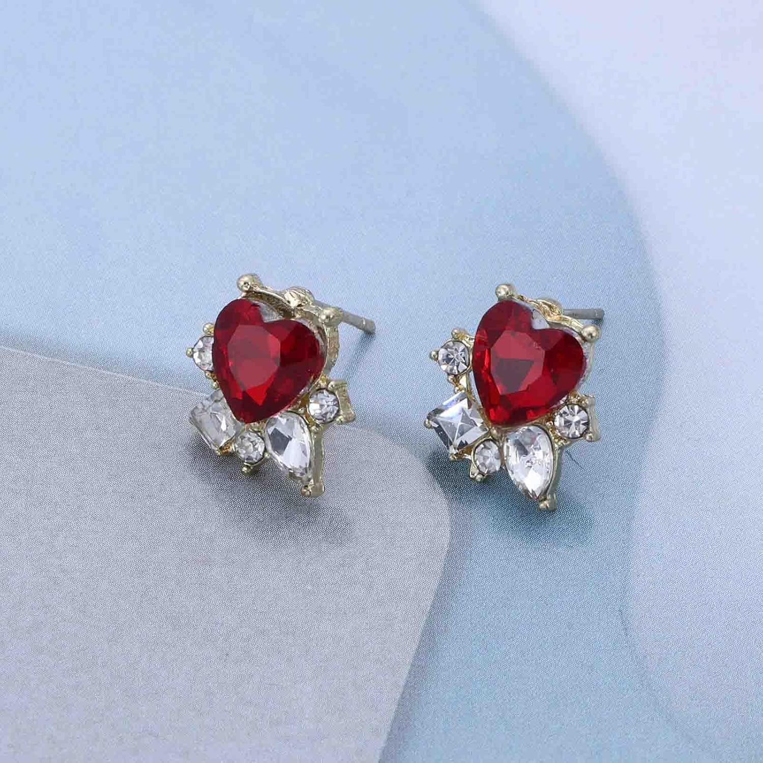 Vintage Tiny Ruby Heart Stud Earrings Red Crystal Heart Earrings Ruby Gemstone Earrings Gold Rhinestone Heart Love Earrings Jewelry for Women - Image 4