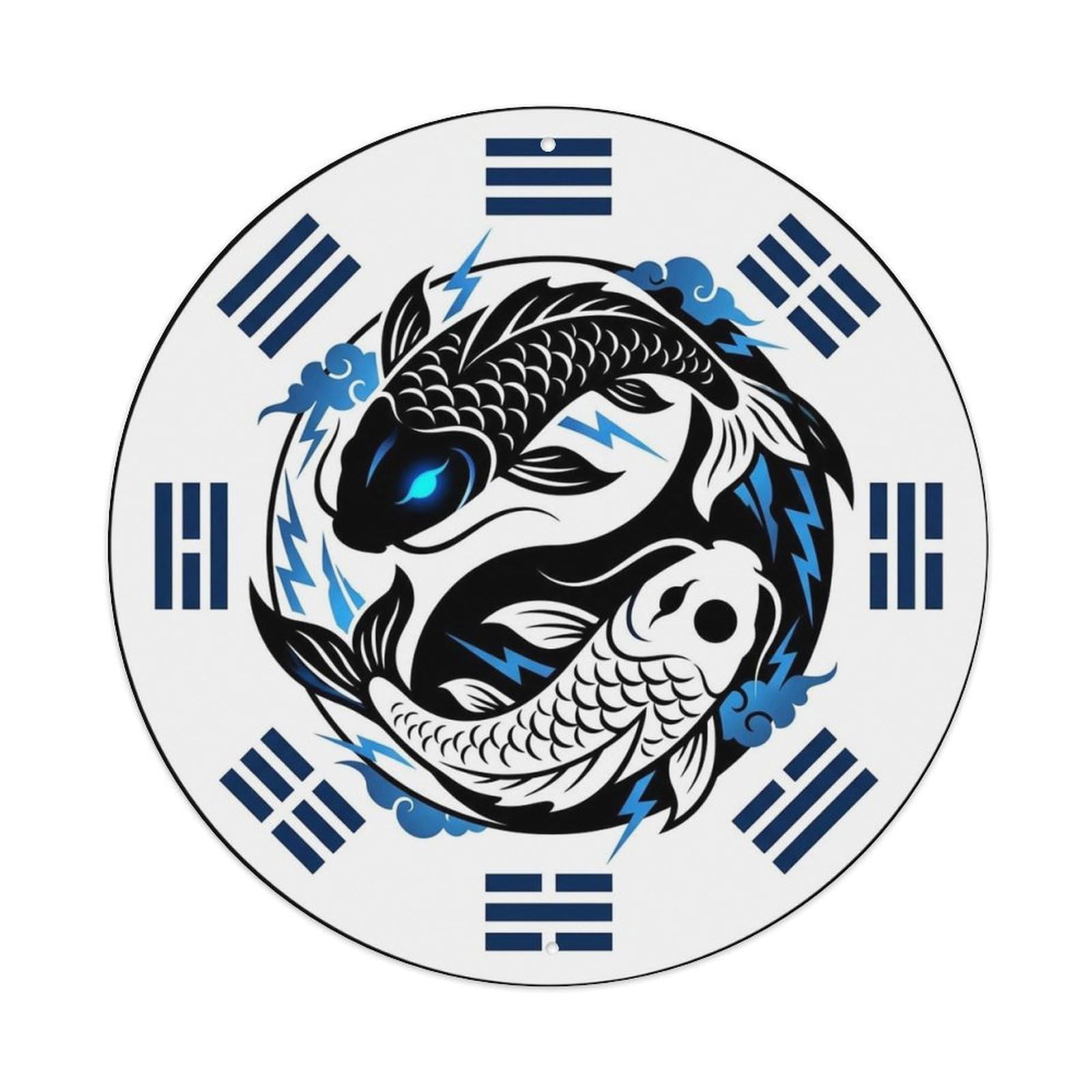 Olyhtr 8X8inch Classic Style Tai Chi Koi Nature Thunder Lightning Zen Metal Tin Sign