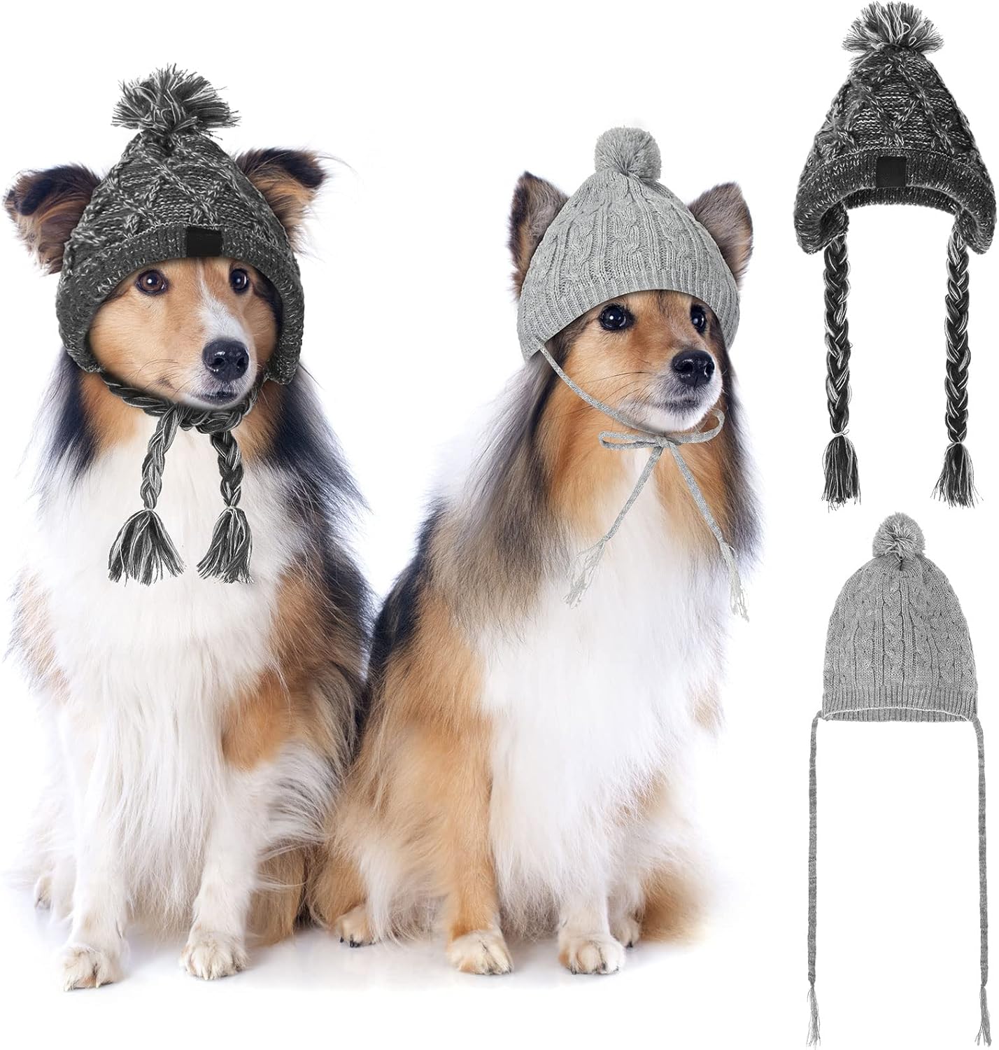 2 Pieces Winter Dog Hat Pet Dog Knitted Hat Soft Warm Pom Dog Beanie Dog Snood