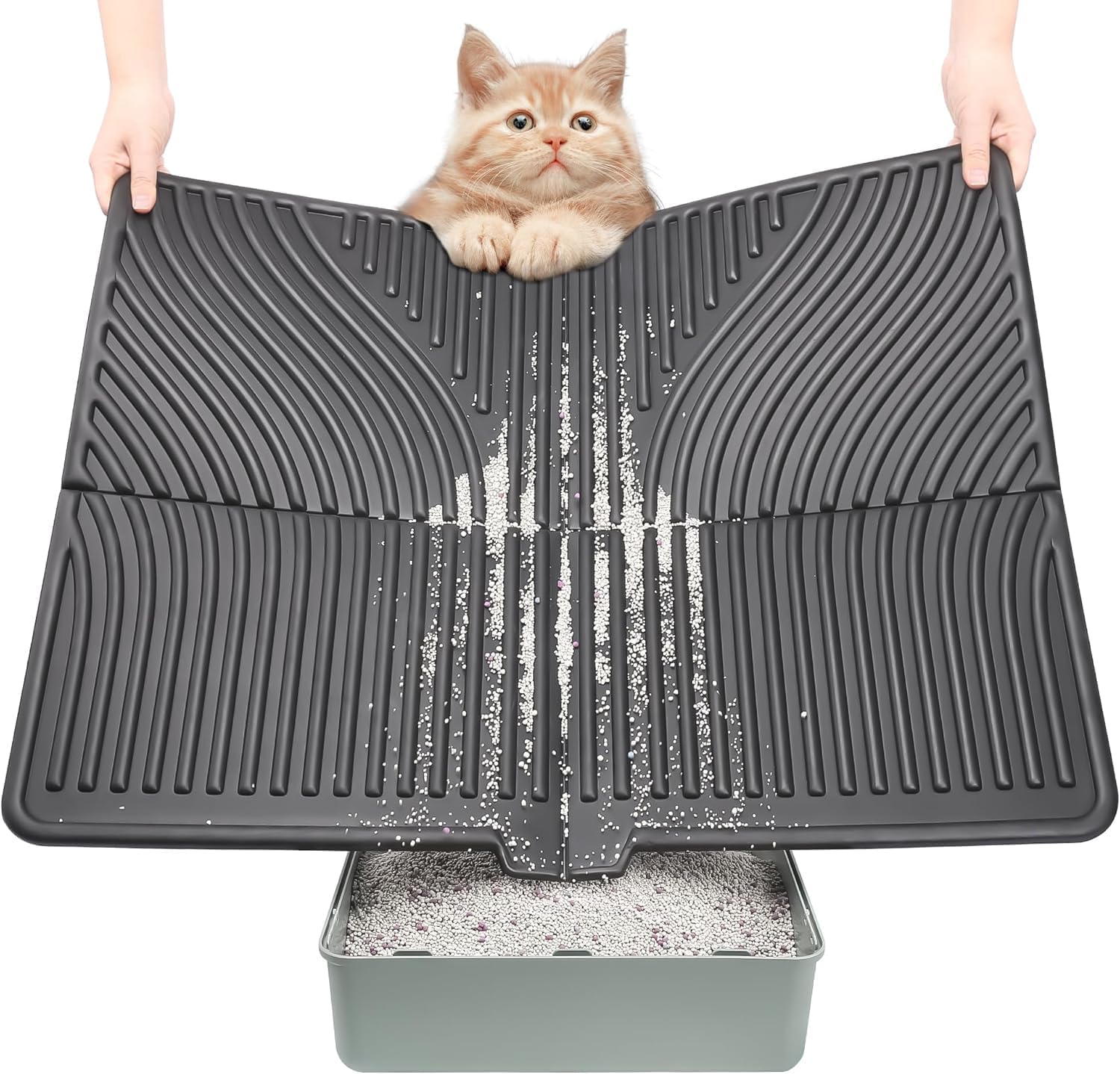 Skade Cat Litter Mat, Large Kitty Litter Trapping Mat Soft on Kitty Paws, Litter Box Mat Keep Floor Clean, 31" x 24" Waterproof and Washable Cat Litter Catcher Pad for Scatter Control (Black)