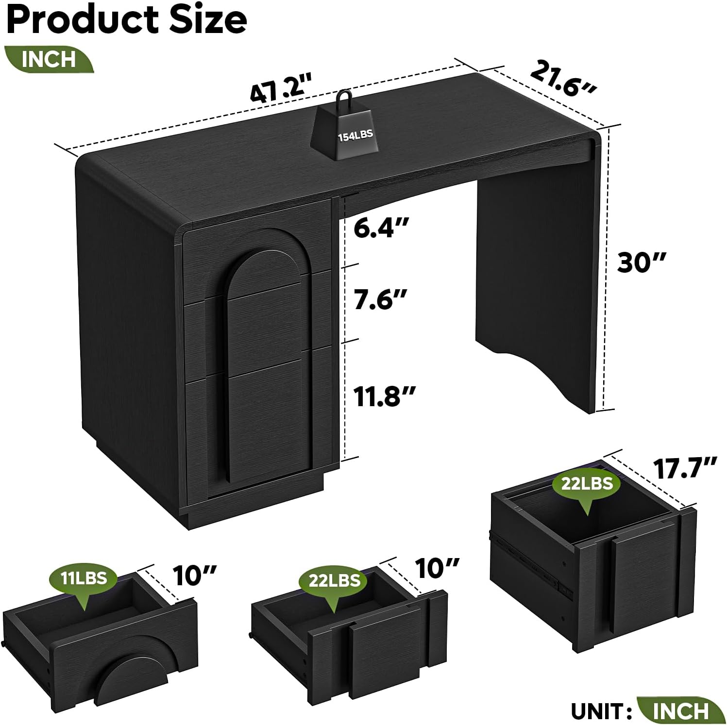 Product dimensions and weight capacities for Bestier computer desk