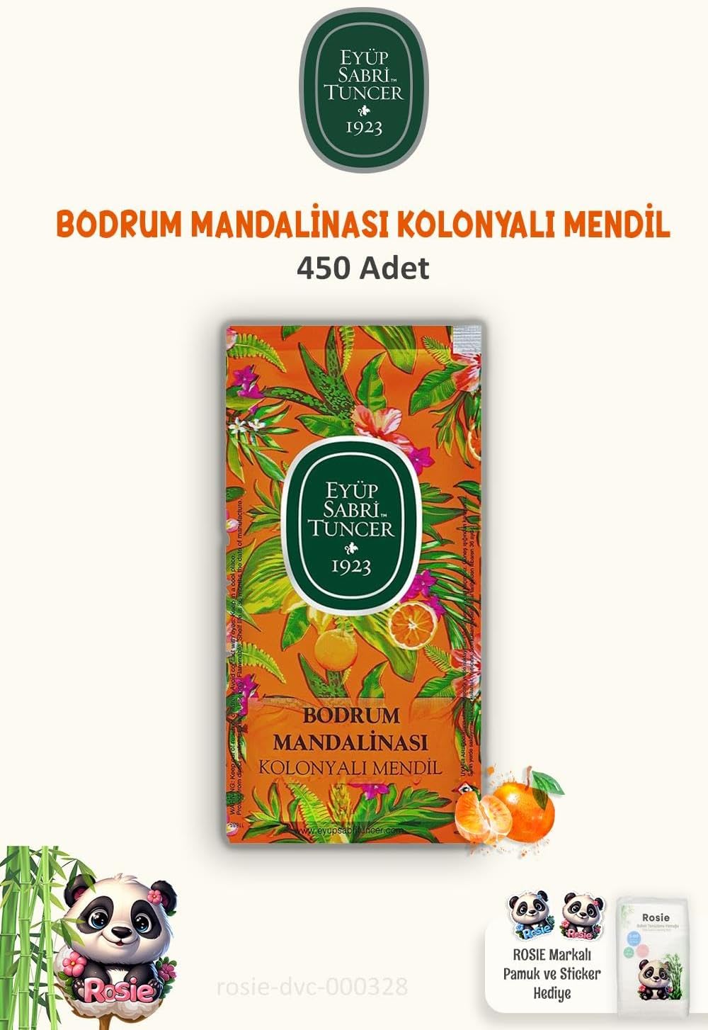 Eyüp Sabri Tuncer 3 Paket Bodrum Mandalinası Kolonyalı Mendil 150'li ve ROSIE