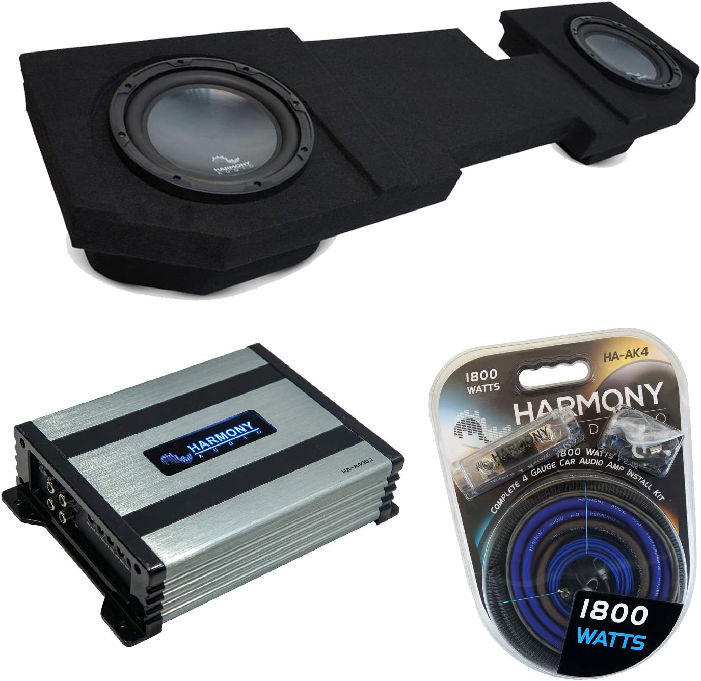 Harmony Audio Compatible with 2002-2018 Dodge Ram Quad Or Crew Truck HA-R104 Dual 10" Sub Box Enclosure with Harmony HA-A400.1