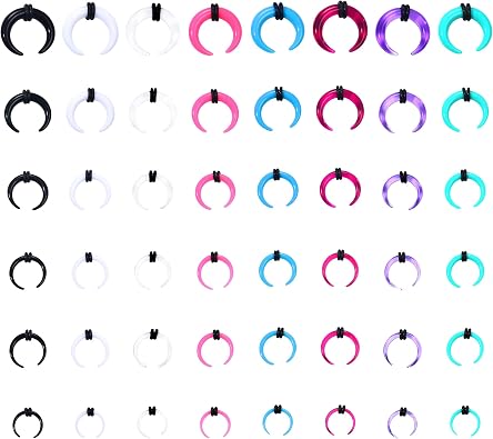 YADOCA 48Pcs Acrylic Septum Stretching Kit 14G 12G 10G 8G 6G 4G Septum Ring C Shape Buffalo Pincher Septum Gauge Kit Piercing Jewelry With Black O-Rings For Stretching Pierced Nose Ear Cartilage