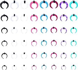 YADOCA 48Pcs Acrylic Septum Stretching Kit 14G 12G 10G 8G 6G 4G Septum Ring C Shape Buffalo Pincher Septum Gauge Kit Piercing Jewelry With Black O-Rings For Stretching Pierced Nose Ear Cartilage