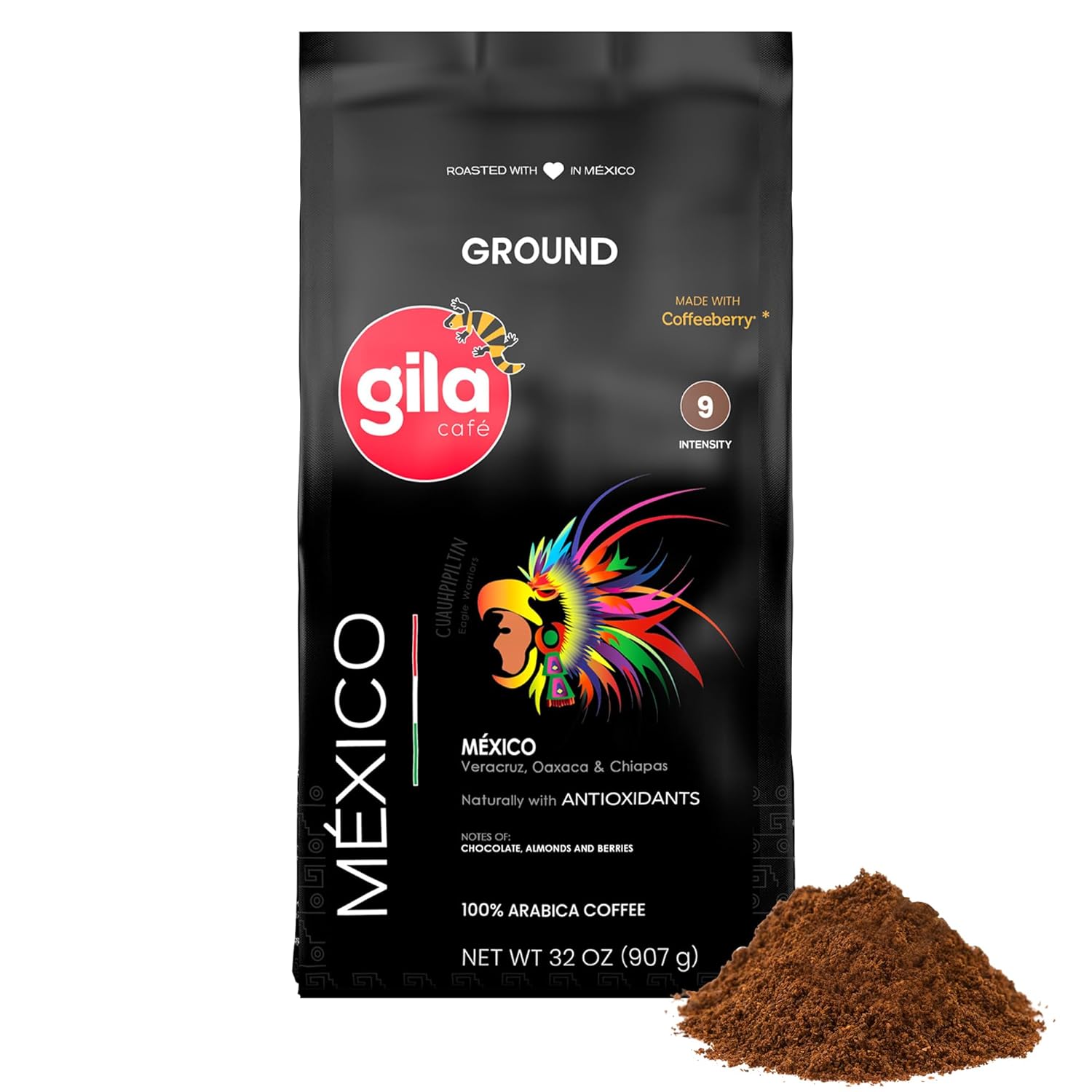 gila café Ground Coffee Medium Roast Mexico 32oz (1-Pack) - 100% Mexican Arabica Bean Coffee Grounds - Made with Coffeeberry - Chocolate, Almonds, Berries Notes