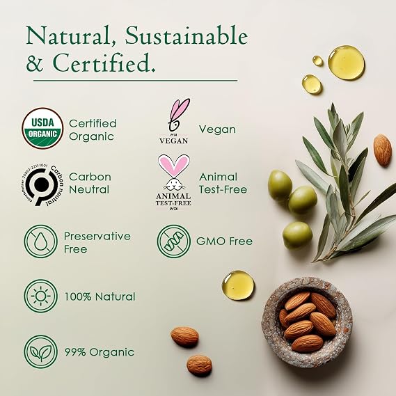 Organic Face Oil for Dry Skin - Unscented Anti-Aging Facial Oil - Jojoba, Rosehip, Almond, Olive, Vitamin E - Gua Sha oil - Fragrance Free Natural Body Moisturizer for Women & Men 4 oz