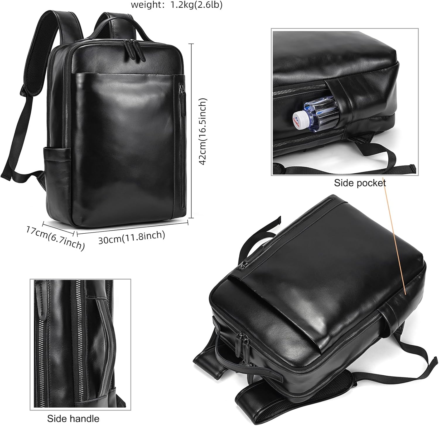 LUUFAN Genuine Leather Shoulder Bag for Men, Casual Backpack Laptop Rucksack Business Daypack Travel Outdoor Bag, Black