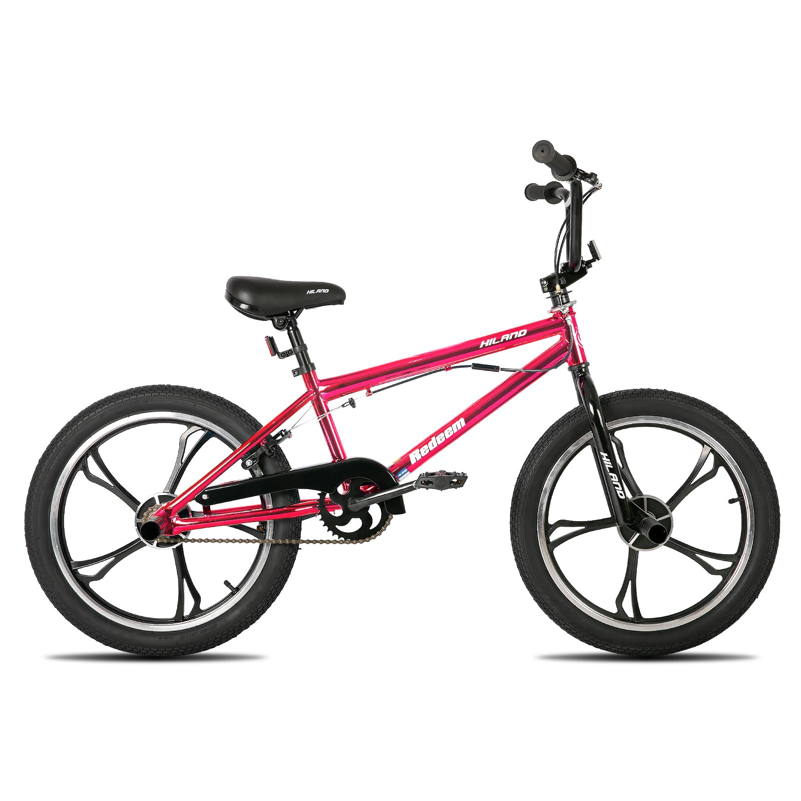 HILAND Bicicletta BMX da 20 pollici a 5 raggi，rotore da 360 gradi per Stile Libero，bicicletta BMX a 4 perni per Allenamento e acrobazie，Rosso