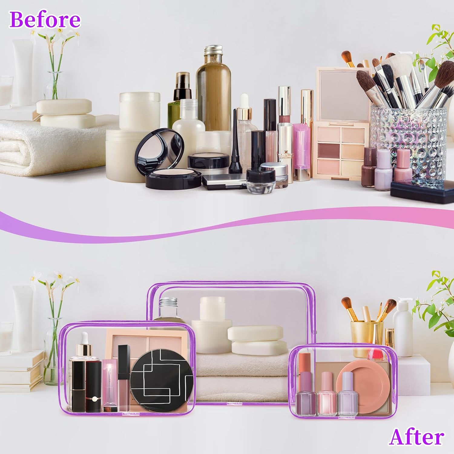 TISRATOK 12 PCS Clear Makeup Bags with Zipper, TSA Approved Toiletry Pouch image 5