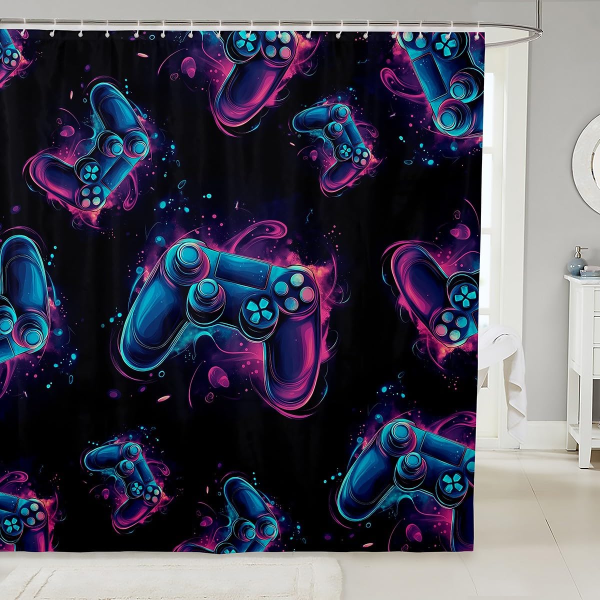 Hip Hop Tenda da doccia con grafica graffiti, set di tende da bagno per bambini e ragazzi, impermeabile, 182,9 cm di larghezza x 213,4 cm di lunghezza
