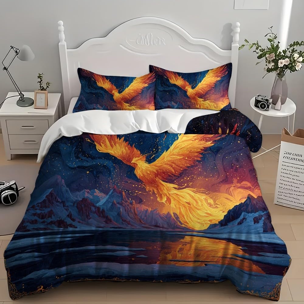 Zestaw pościeli 200x200 cm fantastyczny feniks gwiaździste niebo poszwa na kołdrę chłopiec dziewczyna dorosły 3D mikrofibra nadruk niebieski zestaw pościeli 2-osobowej, dekoracja sypialni