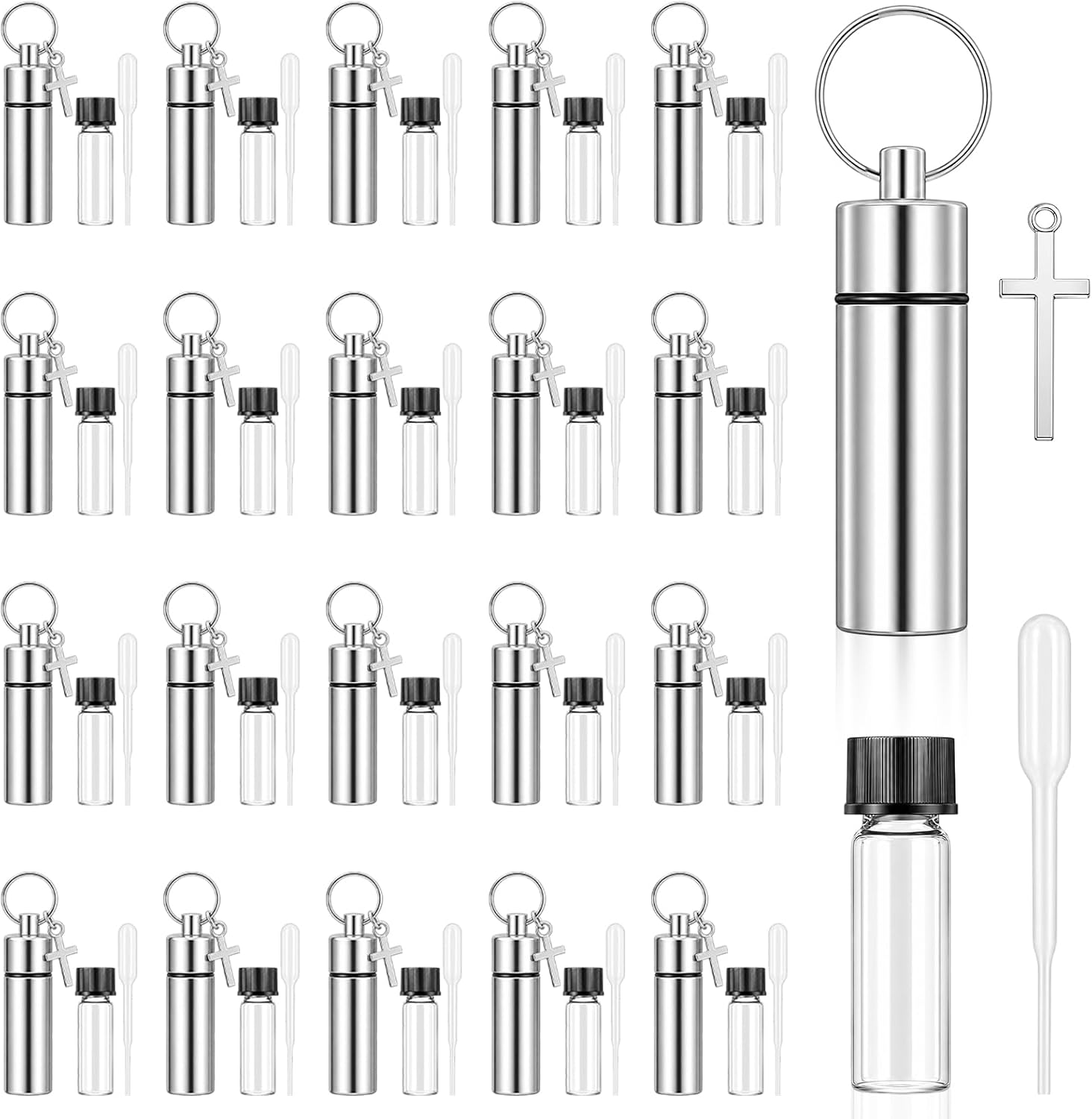 20 Sets Anointing Oil Bottles Keychain Pack for Prayer Travel Wedding