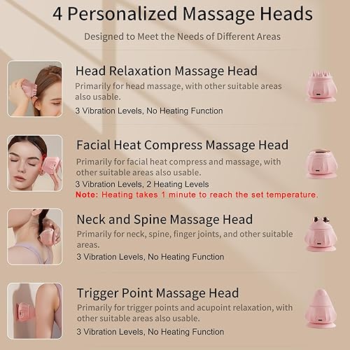 Miniatura 8 de Mini masajeador eléctrico de silicona para el cuero cabelludo y el cuerpo con ventosa, 4 cabezales de masaje, vibración recargable y calor,