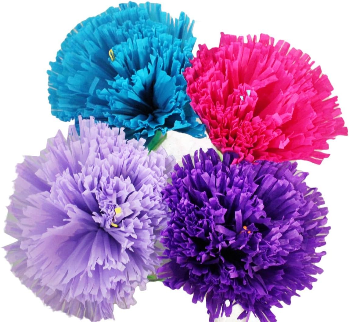 Mexican Paper Flower Set of 4 X-Large Tissue Paper Hand Made Party Fiesta Decor (Carnation)