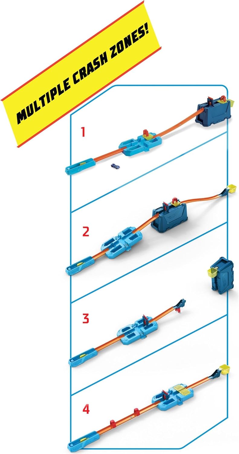 Hot Wheels track with interchangeable tabs for different stunt configurations.