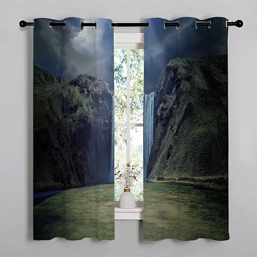 Miniatura 2 de Cortinas cortas de paisaje escénico para puerta, cortinas para Ventanas de Cuarto 55 pulgadas de ancho por 55 pulgadas de largo, 2 paneles