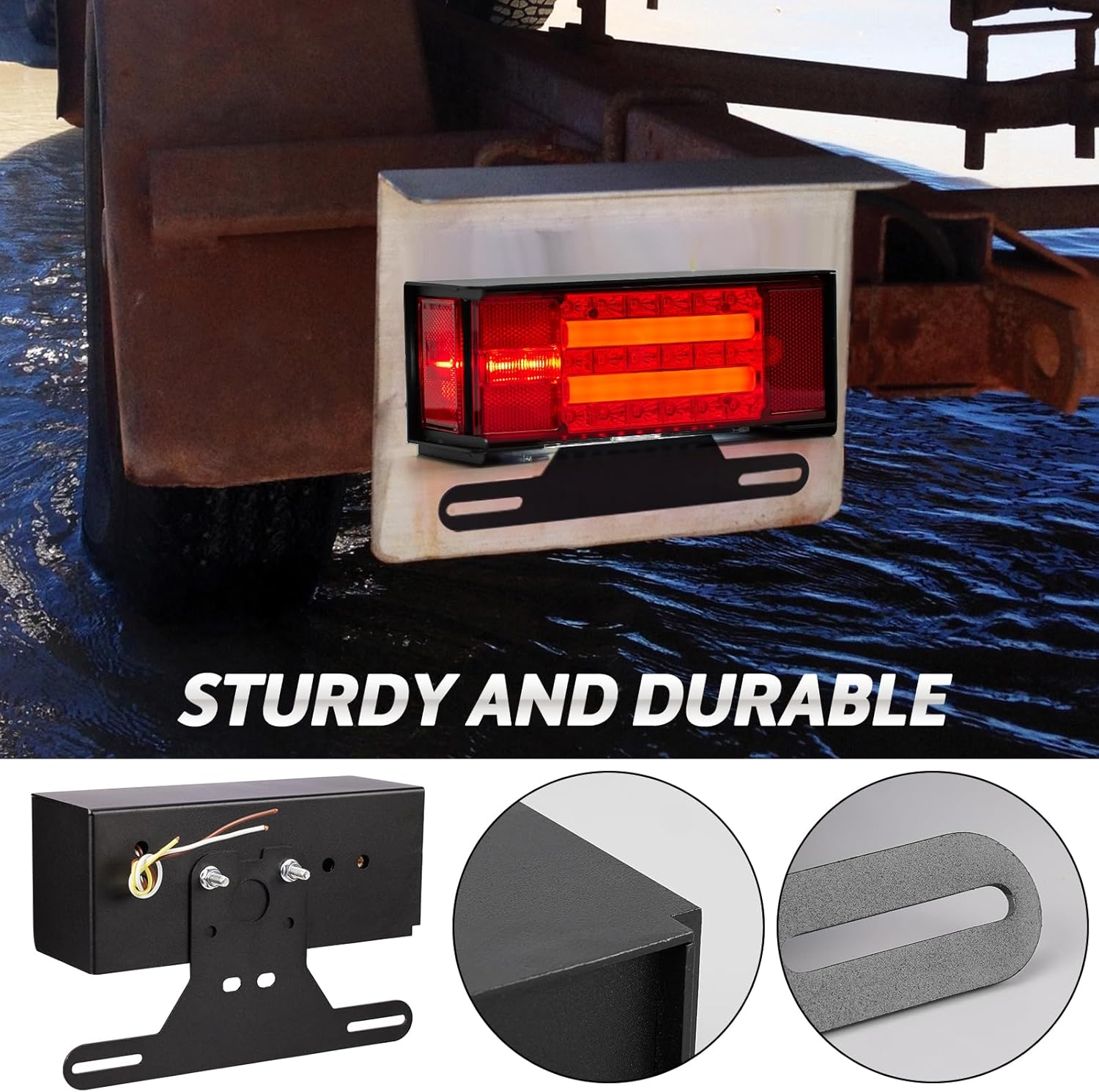 LED Trailer Lights Kit - Submersible Rectangular Trailer Tail Light Kit with Metal Box, Utility Brake Stop Turn License Trail Lights for Boat Trailer RV Truck Camper Tractors Canoes