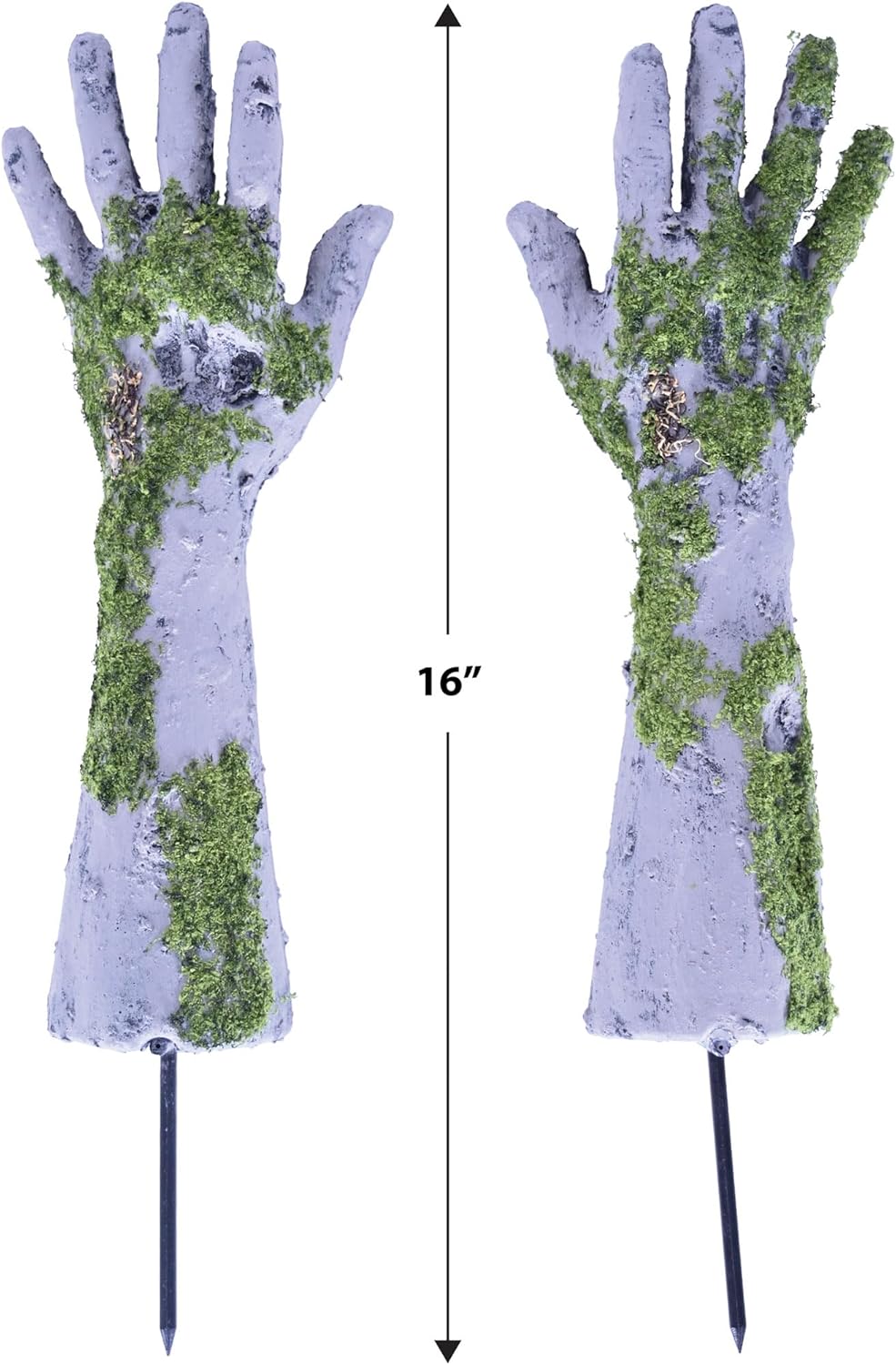 Beistle Plastic Zombie Hand Yard Stakes – Halloween Outdoor Lawn Decorations, Creepy Graveyard Hands with Moss, Scary Undead Props for Haunted House Pathway, Garden or Tombstone Scene Décor, 16”