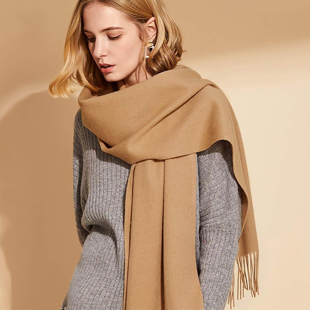 Écharpe Châle Cachemire Hiver Pour Femmes - Motif Fleur Encre Pashmina Avec Glands, Douce Et Chaude