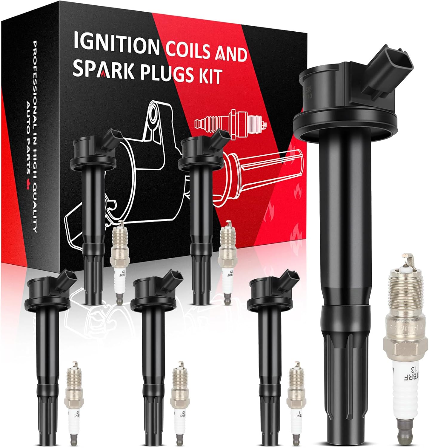 6 Ignition Coils with 6 Iridium Spark Plugs fit for 2009-12 for Ford for Escape V6 3.0L,2006-12 for Ford for Fusion V6 3.0L,2006 for Lincoln for Zephyr Ignition Coil Pack Replacement DG514