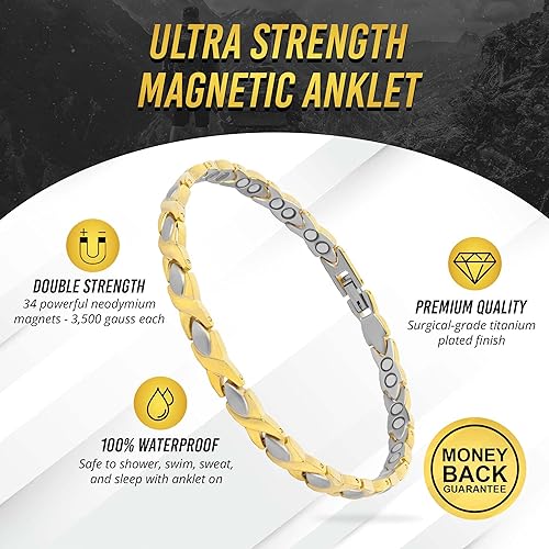 Miniatura 2 de MagnetRX Tobillera magnética ultra fuerte para mujer, tobilleras magnéticas, tobilleras de titanio para mujer (plata y oro)
