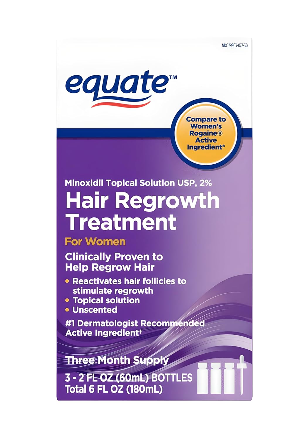 Equate Hair Regrowth Treatment for Men, Extra Strength, 3 Month Supply, 2 oz Bottles, 3 Count - Effective Thinning Hair Solution, Minoxidil 5%.