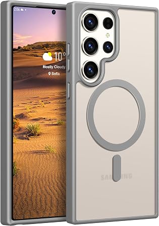 Rayboen for Matte Magnetic Galaxy S23 Ultra Case, Gray | Translucent Skin Feel Back, Soft Silicone Edge, Shockproof Bumper, Compatible with MagSafe, Protective Slim Fit Phone Cover