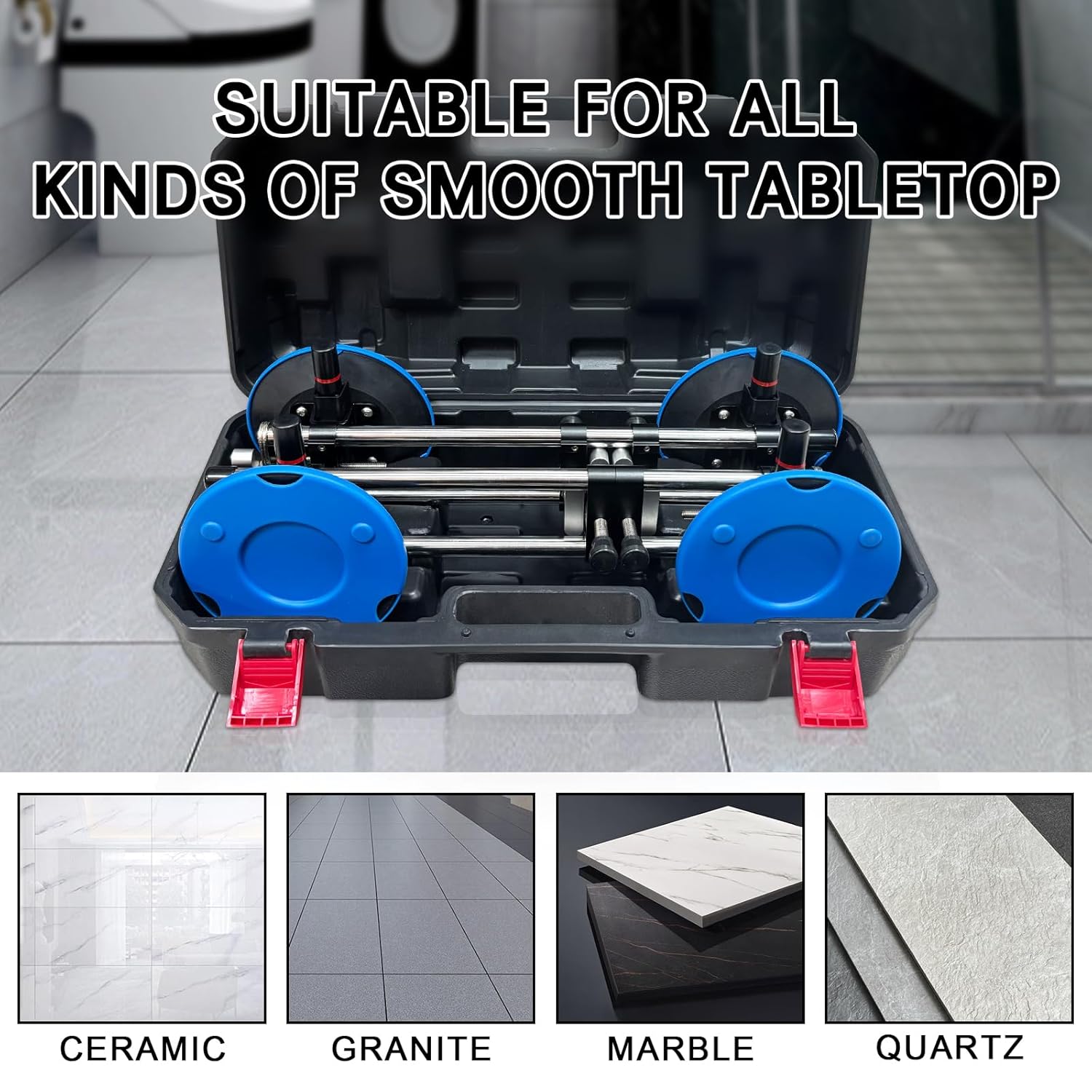 Manual Vacuum Countertop Leveling System - 3s Quick-Suction Technology & 4 Adjustable Knobs for Seamless Granite/Quartz/Marble Alignment | Heavy-Duty Clamping Force, No Slip Grip【2 Pack】