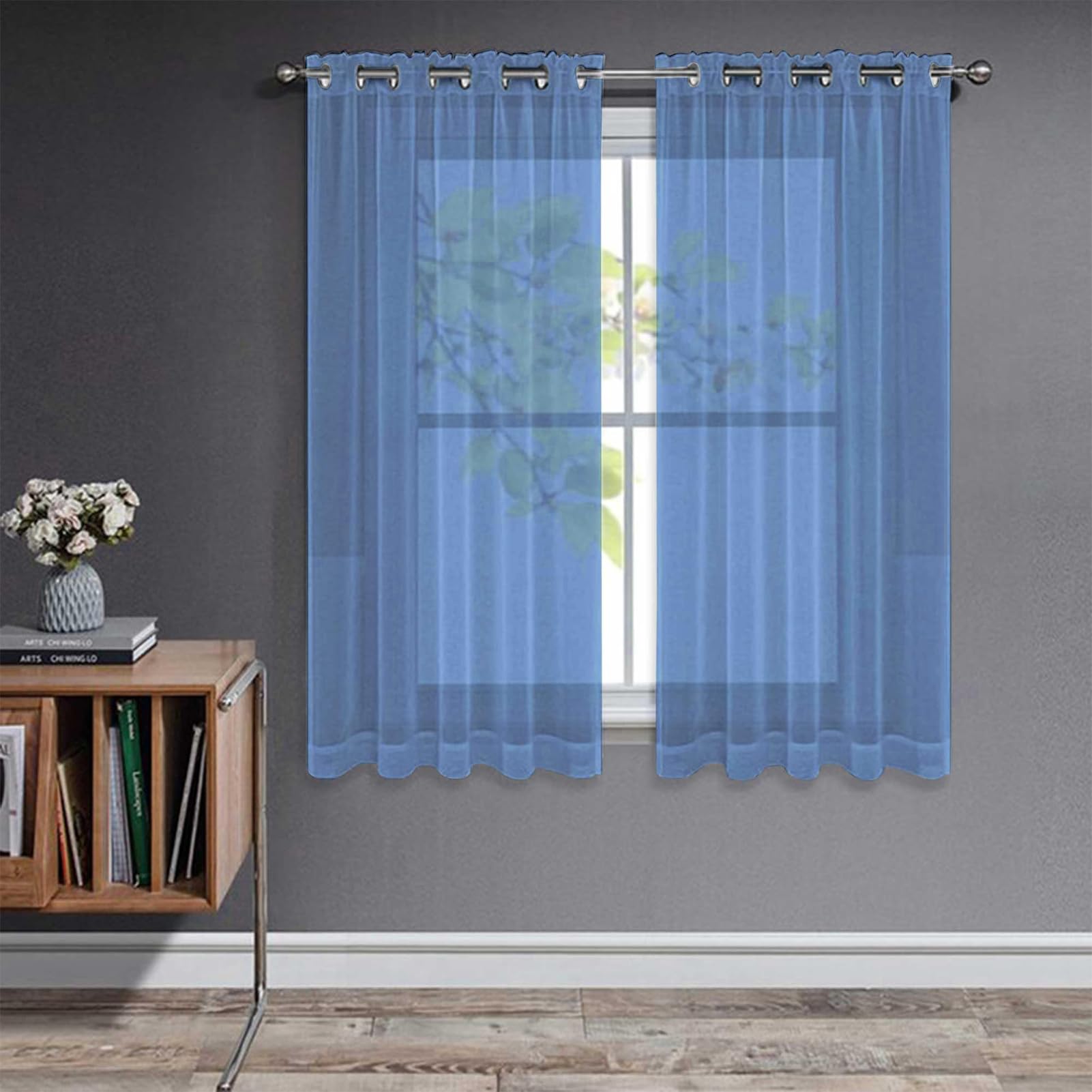 Joydeco Cortinas de Salon Modernas 2 Piezas, Blancos Cortinas Dormitorio Translucidas con Ojales, Decorativas Visillos para Ventanas Habitacion Comedor(Azul Real,2x140x145cm)