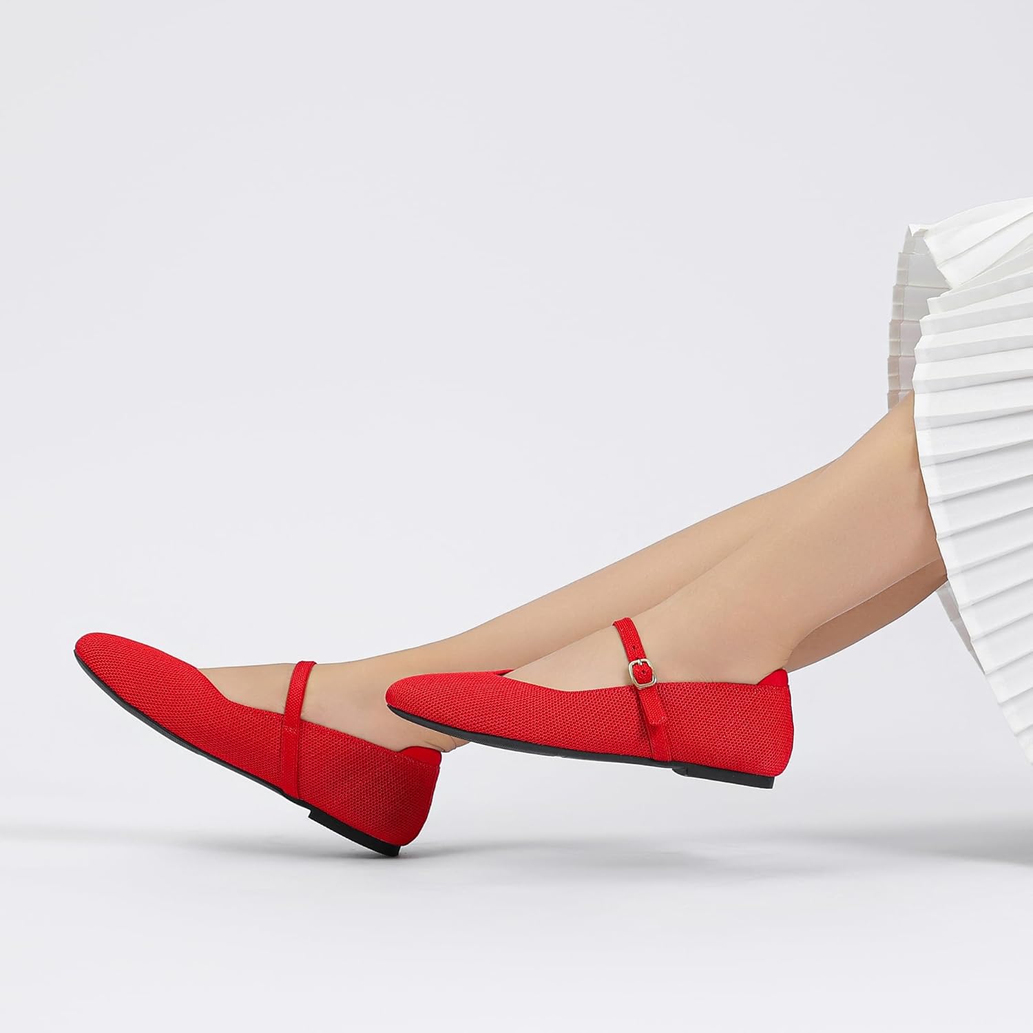 Flats for Women Mary Jane Shoes Knit Round Toe Ballet Flats with Strap Womens Comfortable Work Flat - Image 5