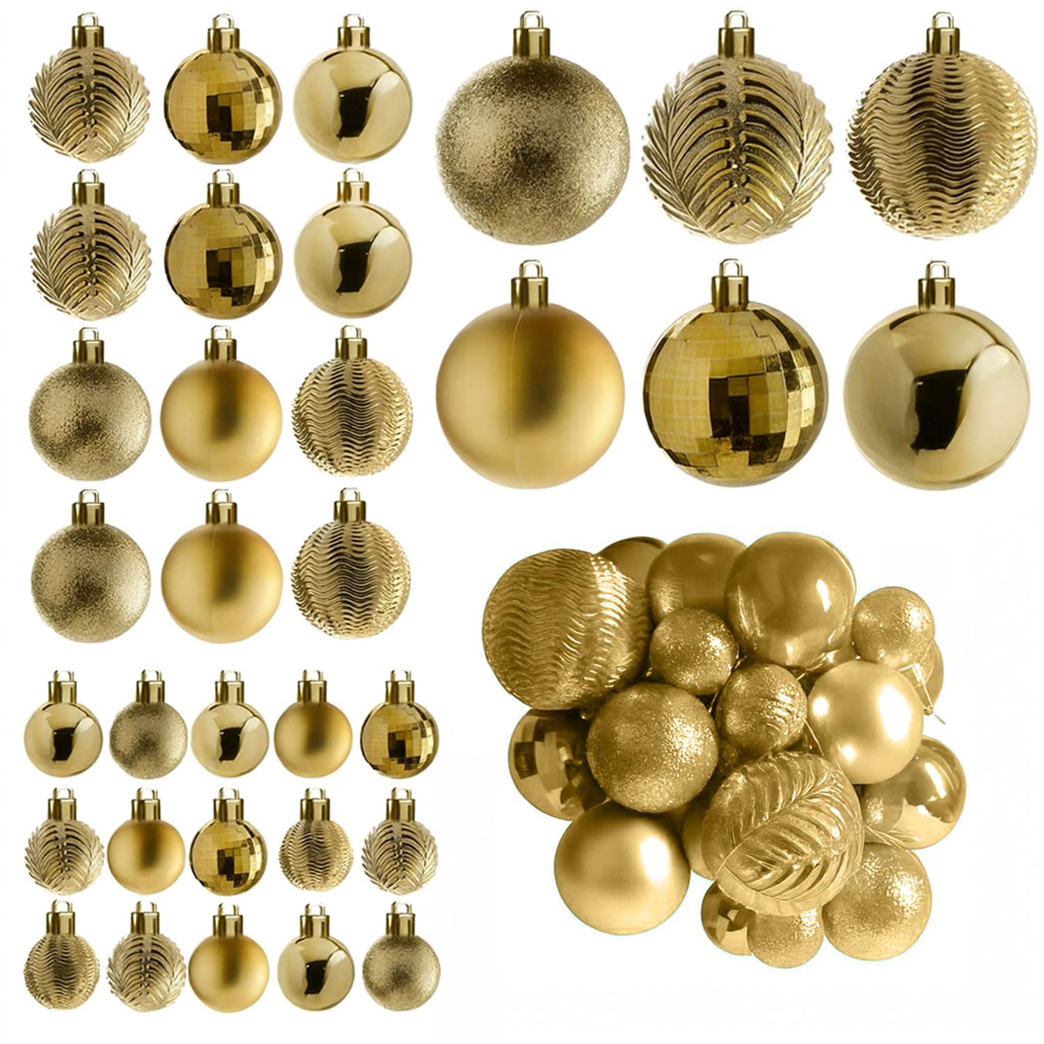 Neo 36PCS Christmas Tree Ornaments Set Baubles Glitter Balls Holiday Festive Decorations Assorted Sizes Colours Home Party Décor (Gold)