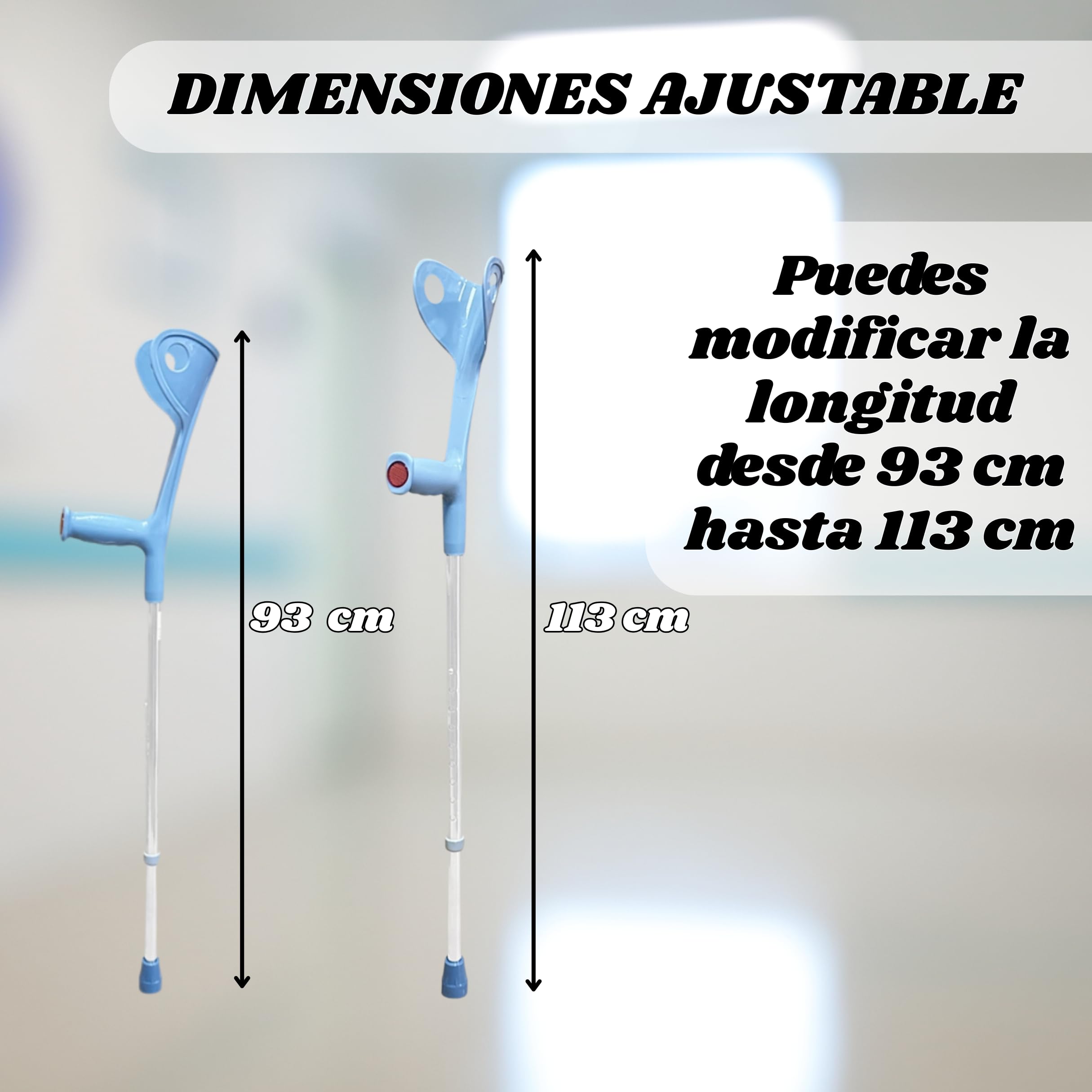 2 Unidades de Muletas Ortopédicas de Aluminio para Adulto | Con Altura Regulable | Ligeras, Resistentes y Seguras | Ajustables de 93 a 113 cm | Color Azul Claro | Sistema Antideslizante