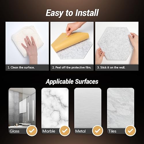 Miniatura 7 de TONOR - Paquete de 12 paneles acústicos hexagonales, paneles autoadhesivos a prueba de sonido de 12 x 10 x 0.4 pulgadas para paredes, panel de pared