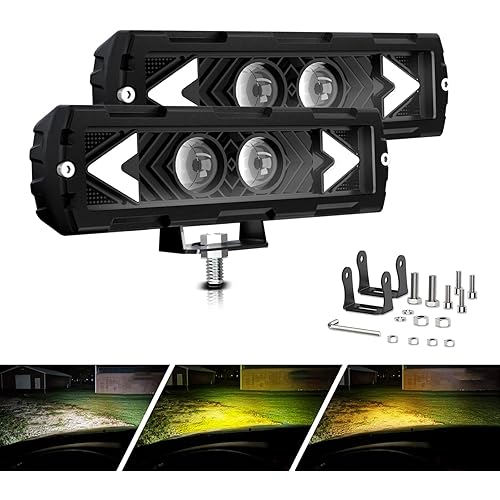 YUGUANG 6inch LED Light Bar, Motorcycle Driving Fog Light with DRL White Yellow 60W 6000LM Off Road Lights Pods Small Auxiliary Work Light Bar for Trucks ATV UTV Motorcycle Pickup SUV, 2PCS