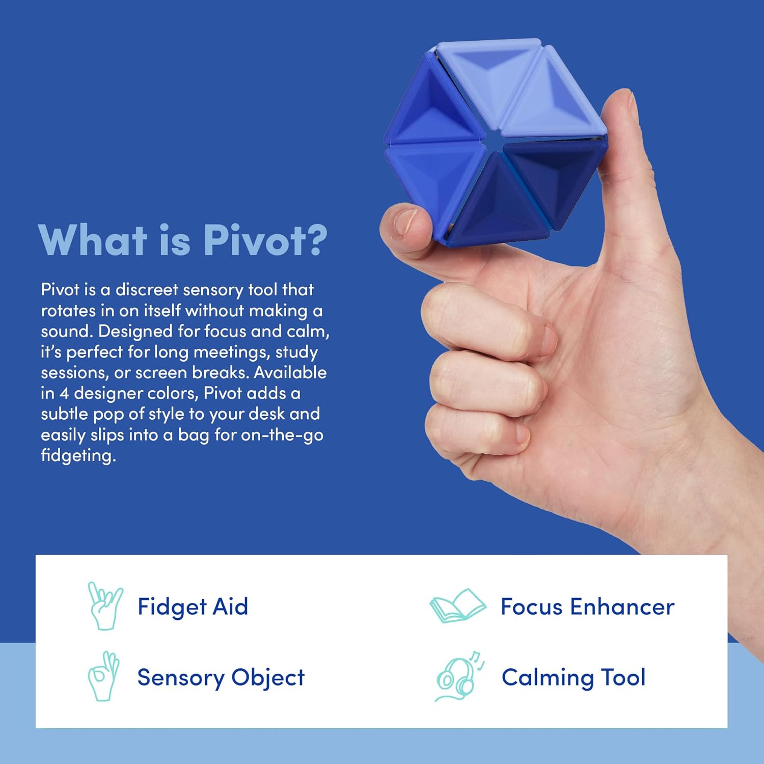 Speks Pivot Silicone Flexagon Fidget Toy | Silent Sensory Toy for Office, Meetings and Focus | for Adults and Teens | Navy