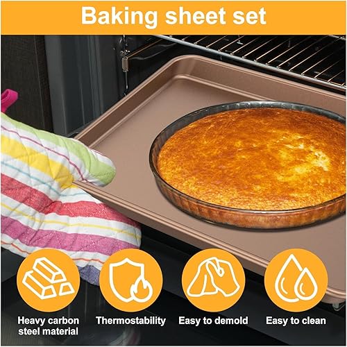 Miniatura 6 de 2Pcs Steel Baking Sheet Pan Round Rolled Edge Design Bakeware Nonstick Rectangle Tray for Bread Cookies Jelly Roll