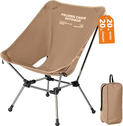 MEREZA Portable Camping Chairs for Adults, Larger Lightweight Folding Camping Chair with Carry Bag, Compact Backpacking Camp Chair for Outdoor Camp Beach Hiking Fishing Picnic